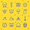 Set line Mexican mayan or aztec mask, Arrow, Lemon, Butterfly, Tiger head, Monkey, African hut and Mushroom icon. Vector