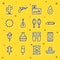 Set line Mexican sombrero, carpet, Cigar, house, guitar, Sun, Cactus and Maracas icon. Vector