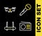 Set line Microphone, Radio, Router and wi-fi signal and Drone flying icon. Vector