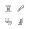 Set line Microscope, Comedy and tragedy masks, Law pillar and Fountain pen nib icon. Vector