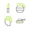 Set line Military tank, Army soldier, Hand grenade and knife icon. Vector