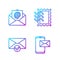 Set line Mobile and envelope, Envelope and check mark, Mail and e-mail and Postal stamp. Gradient color icons. Vector