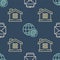 Set line Mobile and envelope, House and Earth globe with mail on seamless pattern. Vector