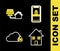 Set line Mobile and password protection, House under, Humidity and with solar panel icon. Vector