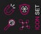 Set line Molecule, Microorganisms under magnifier, Radioactive in shield and Magnet icon. Vector