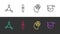 Set line Molecule, Pipette, Head and radiation symbol and Test tube flask on black and white. Vector
