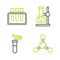 Set line Molecule, Test tube, flask on stand and icon. Vector