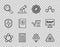 Set line Molecule, Triangle with radiation, Atom, Calculator, Magnifying glass, Electrical panel, Diamond and Equation