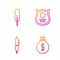 Set line Money bag, Pen, Feather pen and Police badge. Gradient color icons. Vector