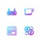 Set line Money exchange, Calendar, Signboard with text Hotel and Coffee cup. Gradient color icons. Vector