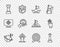 Set line Moon with flag, Chess, Folded paper boat, Target, Hand for search people, and icon. Vector