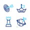 Set line Moon with flag, Chess, Folded paper boat and Target icon. Vector