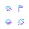 Set line Moon and stars, Sunrise, Earth planet with clouds and Cone windsock wind vane. Gradient color icons. Vector