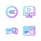 Set line Movie clapper, Movie, film, media projector, 4k Ultra HD and Online play video. Gradient color icons. Vector