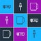Set line Movie, film, media projector, Coffee cup and Push pin icon. Vector