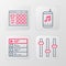 Set line Music equalizer, playlist, player and Drum machine icon. Vector