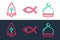 Set line Muslim Mosque, Church bell and Christian fish icon. Vector