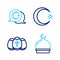 Set line Muslim Mosque, Easter egg, Star and crescent and icon. Vector