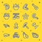 Set line Mussel, Fish tail, Octopus of tentacle, Sushi, Served fish on bowl, Shrimp and Starfish icon. Vector