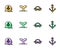 Set line Nautical rope knots, Anchor, Whale tail and icon. Vector