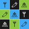 Set line Neptune Trident, Masons and Hand saw icon. Vector