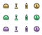 Set line Nitrous oxide, Speedometer, Gear shifter and icon. Vector