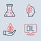 Set line Oil drop with dollar symbol, Word oil and petrol test tube icon. Vector