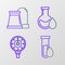 Set line Oil petrol test tube, Motor gas gauge, and and industrial factory building icon. Vector