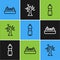 Set line Oil tanker ship, Bottle of water and Withered tree icon. Vector