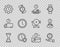 Set line Old hourglass with sand, Clock, Food time, shield, Time Management, Vacation and Coffee icon. Vector