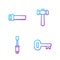 Set line Old key, Screwdriver, Hand saw and Hammer. Gradient color icons. Vector