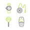 Set line Old mobile phone, Lollipop, Yoyo toy and Wrist watch icon. Vector