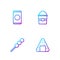 Set line Onigiri, Meatballs on wooden stick, Soda can with straw and Popcorn in box. Gradient color icons. Vector