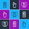 Set line Online ordering and delivery, Cafe restaurant location and Coffee cup to go icon. Vector