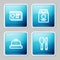 Set line Online ordering and delivery, , Hotel service bell and Knife spoon icon. Vector