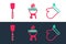 Set line Oven glove, Barbecue spatula and grilled shish kebab icon. Vector
