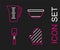 Set line Oven glove, Spatula, Bowl and Measuring cup icon. Vector