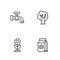 Set line Pack full of seeds, Flower, Water tap and Tree icon. Vector