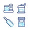 Set line Pack full of seeds of plant, Scoop flour, Manual coffee grinder and Farm house icon. Vector