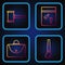 Set line Paint brush, Briefcase, Judge gavel and Evidence bag and bullet. Gradient color icons. Vector