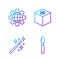 Set line Paint brush, Magic wand, Globe of the Earth and gear and Isometric cube. Gradient color icons. Vector