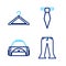 Set line Pants, Sport bag, Tie and Hanger wardrobe icon. Vector