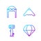 Set line Parachute, Aircraft steering helm, Aviator hat with goggles and Jet fighter. Gradient color icons. Vector