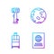 Set line Passport, Suitcase, Aircraft steering helm and Worldwide. Gradient color icons. Vector