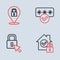 Set line Password protection, Lock, House under and icon. Vector