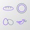 Set line Peace dove with olive branch, Easter eggs, Sun and Bread loaf icon. Vector