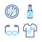 Set line Peace t-shirt print stamp, Heart shaped love glasses, Beer bottle and No war icon. Vector