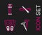 Set line Pegs for tents, Rubber flippers swimming, Rafting boat and Ski poles icon. Vector