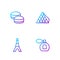 Set line Perfume, Eiffel tower, Macaron cookie and Louvre glass pyramid. Gradient color icons. Vector