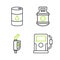 Set line Petrol or gas station, Gasoline pump nozzle, Propane tank and Barrel oil icon. Vector